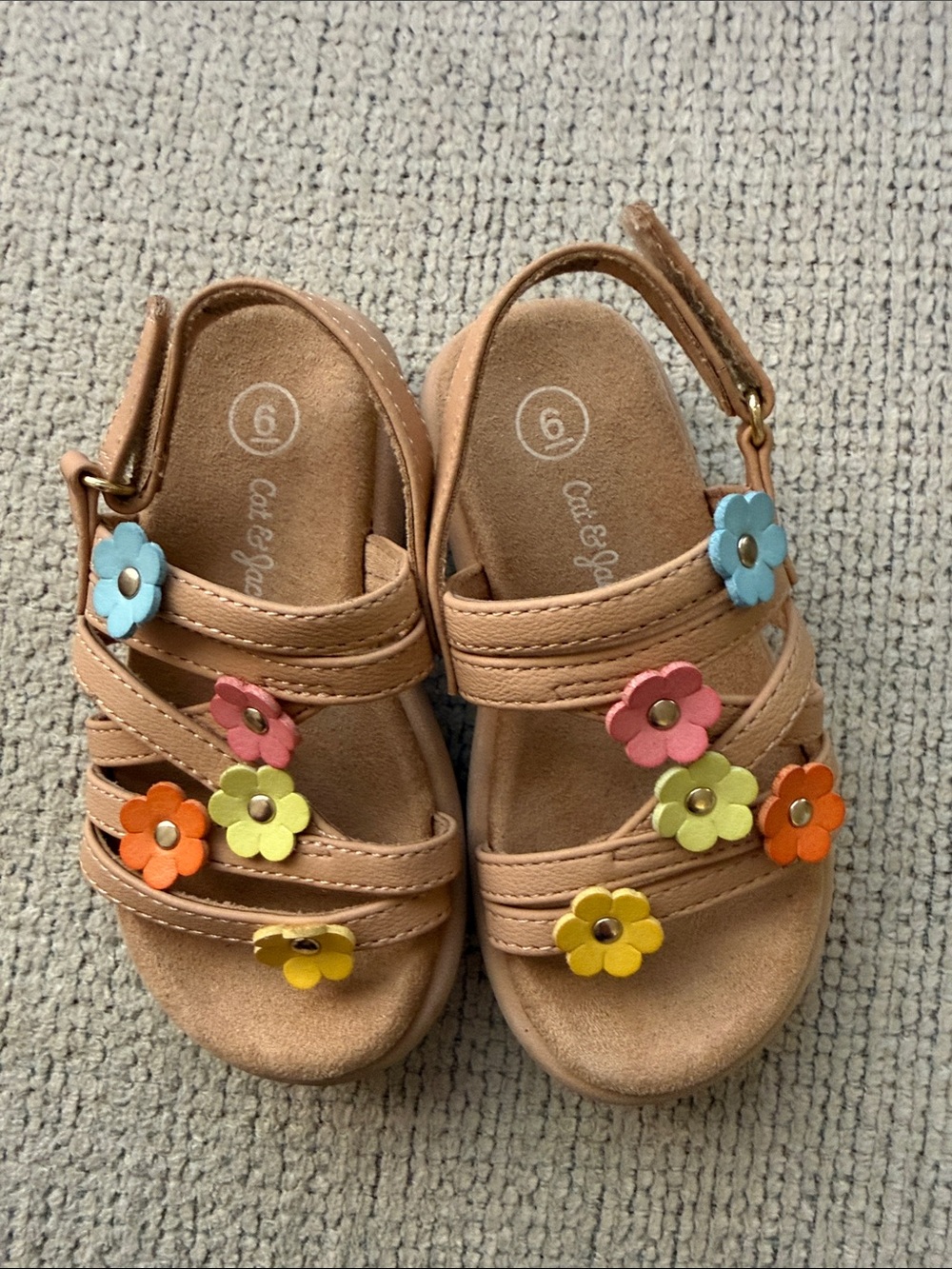 Cat & Jack Tan Sandals with Multicolor Flower Accents
